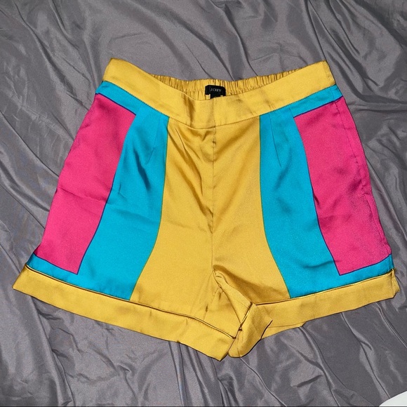 J. Crew Pants - J. CREW Gold, Pink, Turquoise Colorblock Silky Shorts, 6